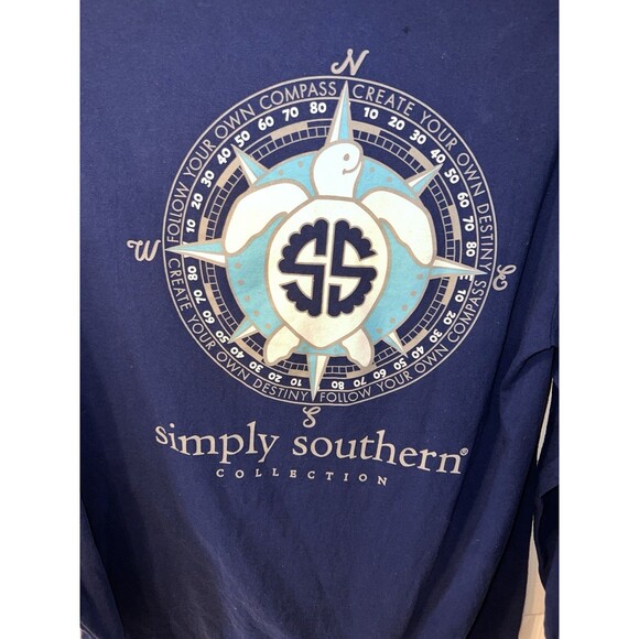 Southern Attitude Turtle Compass Anchor T-Shirt Adult Large Blue Long Sleeve Sea - Picture 7 of 8